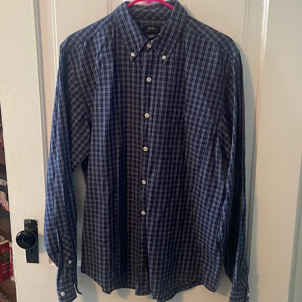 blue button up shirt